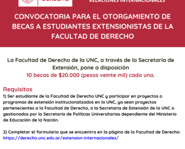 Convocatoria para el otorgamiento de becas a estudiantes extensionistas de la Facultad de Derecho - 2023.